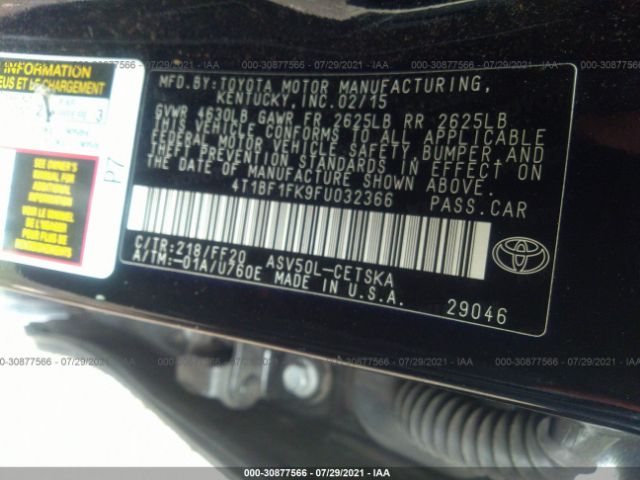 Photo 8 VIN: 4T1BF1FK9FU032366 - TOYOTA CAMRY 