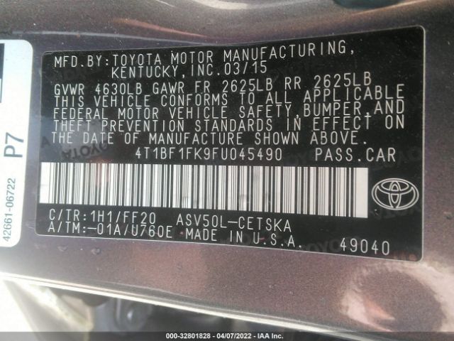 Photo 8 VIN: 4T1BF1FK9FU045490 - TOYOTA CAMRY 