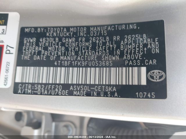 Photo 8 VIN: 4T1BF1FK9FU053685 - TOYOTA CAMRY 