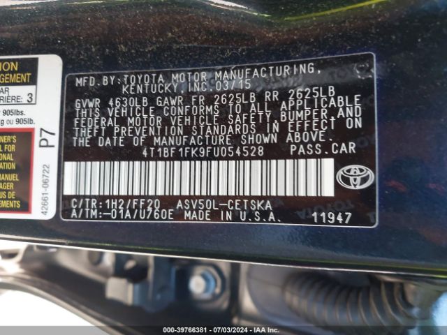 Photo 8 VIN: 4T1BF1FK9FU054528 - TOYOTA CAMRY 