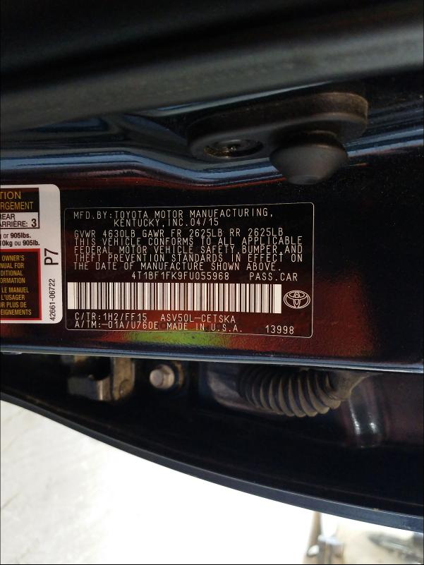 Photo 9 VIN: 4T1BF1FK9FU055968 - TOYOTA CAMRY SE 