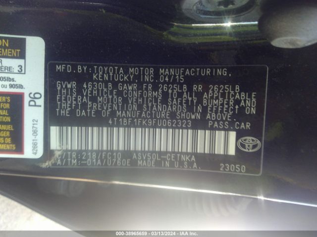 Photo 8 VIN: 4T1BF1FK9FU062323 - TOYOTA CAMRY 