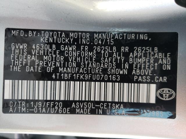 Photo 9 VIN: 4T1BF1FK9FU070163 - TOYOTA CAMRY LE 