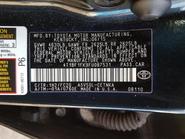 Photo 9 VIN: 4T1BF1FK9FU087531 - TOYOTA CAMRY LE 