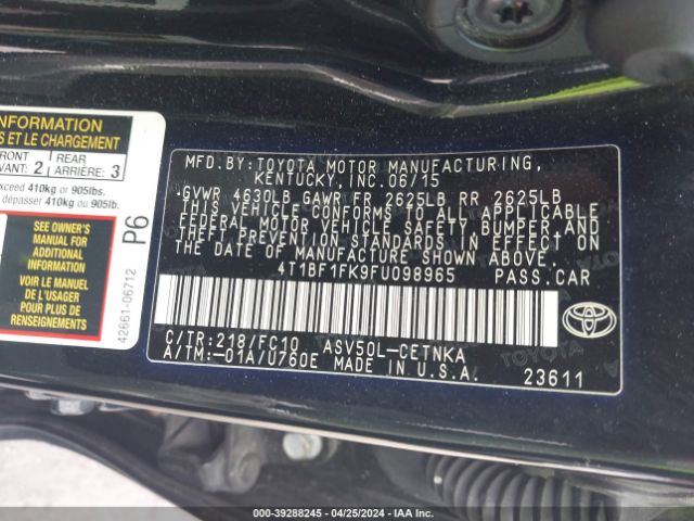 Photo 8 VIN: 4T1BF1FK9FU098965 - TOYOTA CAMRY 