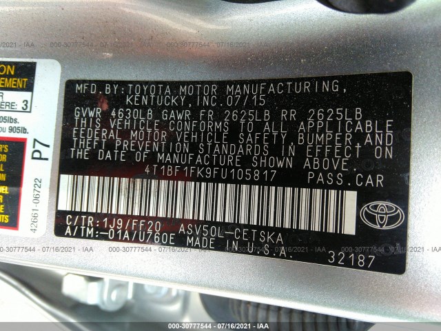 Photo 8 VIN: 4T1BF1FK9FU105817 - TOYOTA CAMRY 