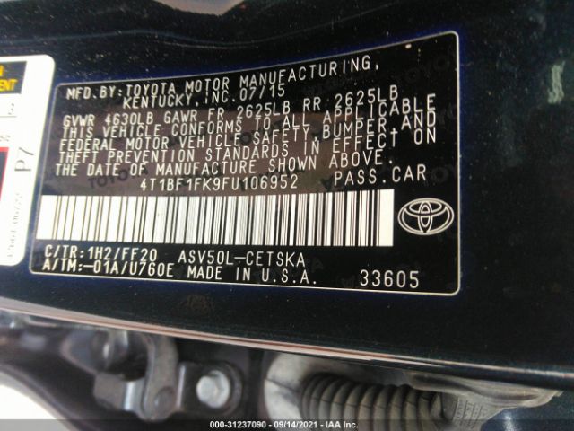 Photo 8 VIN: 4T1BF1FK9FU106952 - TOYOTA CAMRY 