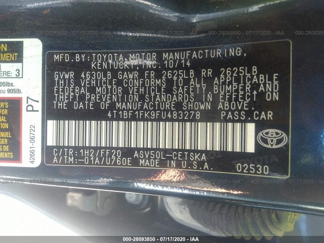 Photo 8 VIN: 4T1BF1FK9FU483278 - TOYOTA CAMRY 