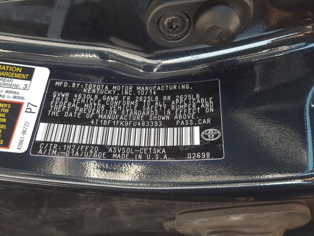 Photo 9 VIN: 4T1BF1FK9FU483393 - TOYOTA CAMRY LE 