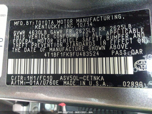 Photo 8 VIN: 4T1BF1FK9FU483524 - TOYOTA CAMRY 