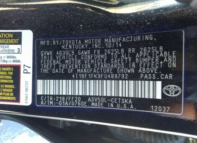 Photo 8 VIN: 4T1BF1FK9FU489792 - TOYOTA CAMRY 