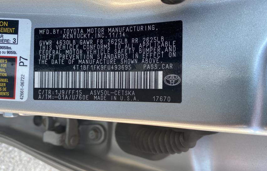 Photo 9 VIN: 4T1BF1FK9FU493695 - TOYOTA CAMRY LE 