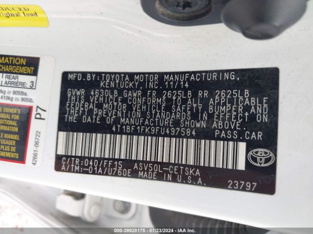 Photo 8 VIN: 4T1BF1FK9FU497584 - TOYOTA CAMRY 