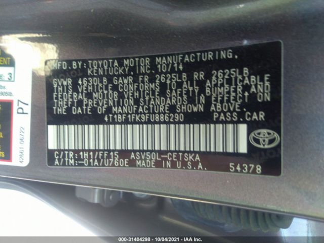 Photo 8 VIN: 4T1BF1FK9FU886290 - TOYOTA CAMRY 