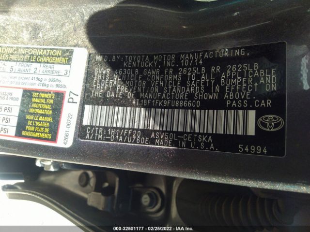 Photo 8 VIN: 4T1BF1FK9FU886600 - TOYOTA CAMRY 