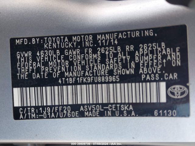 Photo 8 VIN: 4T1BF1FK9FU889965 - TOYOTA CAMRY 