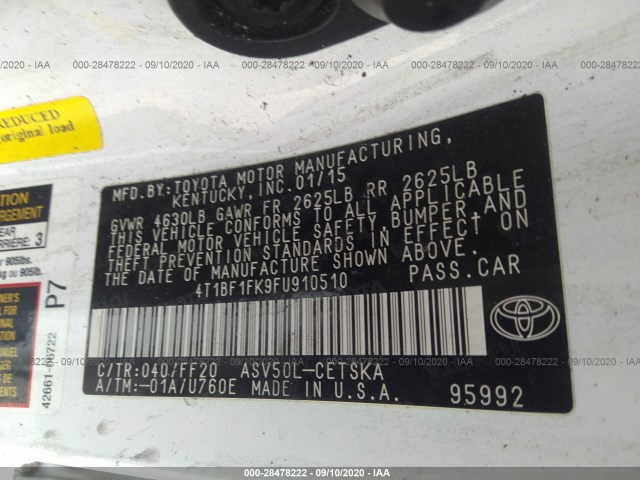 Photo 8 VIN: 4T1BF1FK9FU910510 - TOYOTA CAMRY 