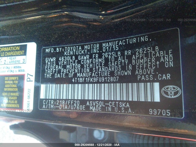 Photo 8 VIN: 4T1BF1FK9FU912807 - TOYOTA CAMRY 