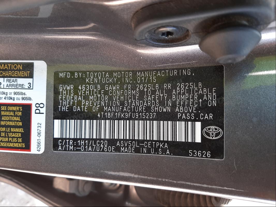 Photo 9 VIN: 4T1BF1FK9FU915237 - TOYOTA CAMRY LE 