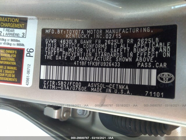 Photo 8 VIN: 4T1BF1FK9FU926433 - TOYOTA CAMRY 