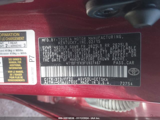 Photo 8 VIN: 4T1BF1FK9FU927467 - TOYOTA CAMRY 