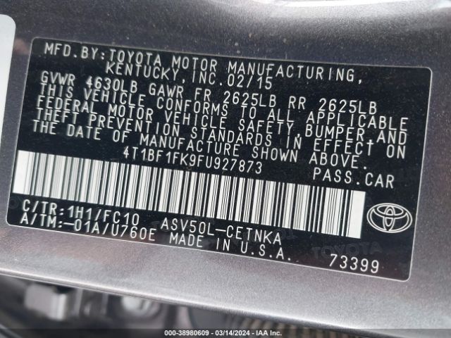 Photo 8 VIN: 4T1BF1FK9FU927873 - TOYOTA CAMRY 