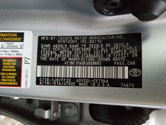 Photo 9 VIN: 4T1BF1FK9FU928683 - TOYOTA CAMRY LE 