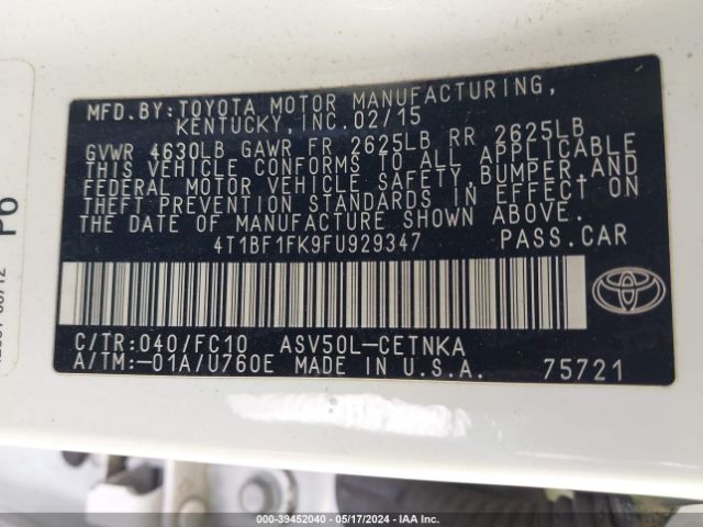 Photo 8 VIN: 4T1BF1FK9FU929347 - TOYOTA CAMRY 