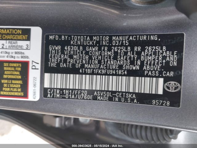 Photo 8 VIN: 4T1BF1FK9FU941854 - TOYOTA CAMRY 