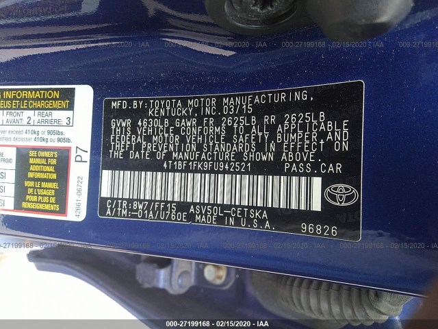 Photo 8 VIN: 4T1BF1FK9FU942521 - TOYOTA CAMRY 