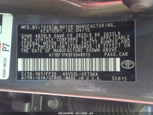 Photo 8 VIN: 4T1BF1FK9FU948013 - TOYOTA CAMRY 