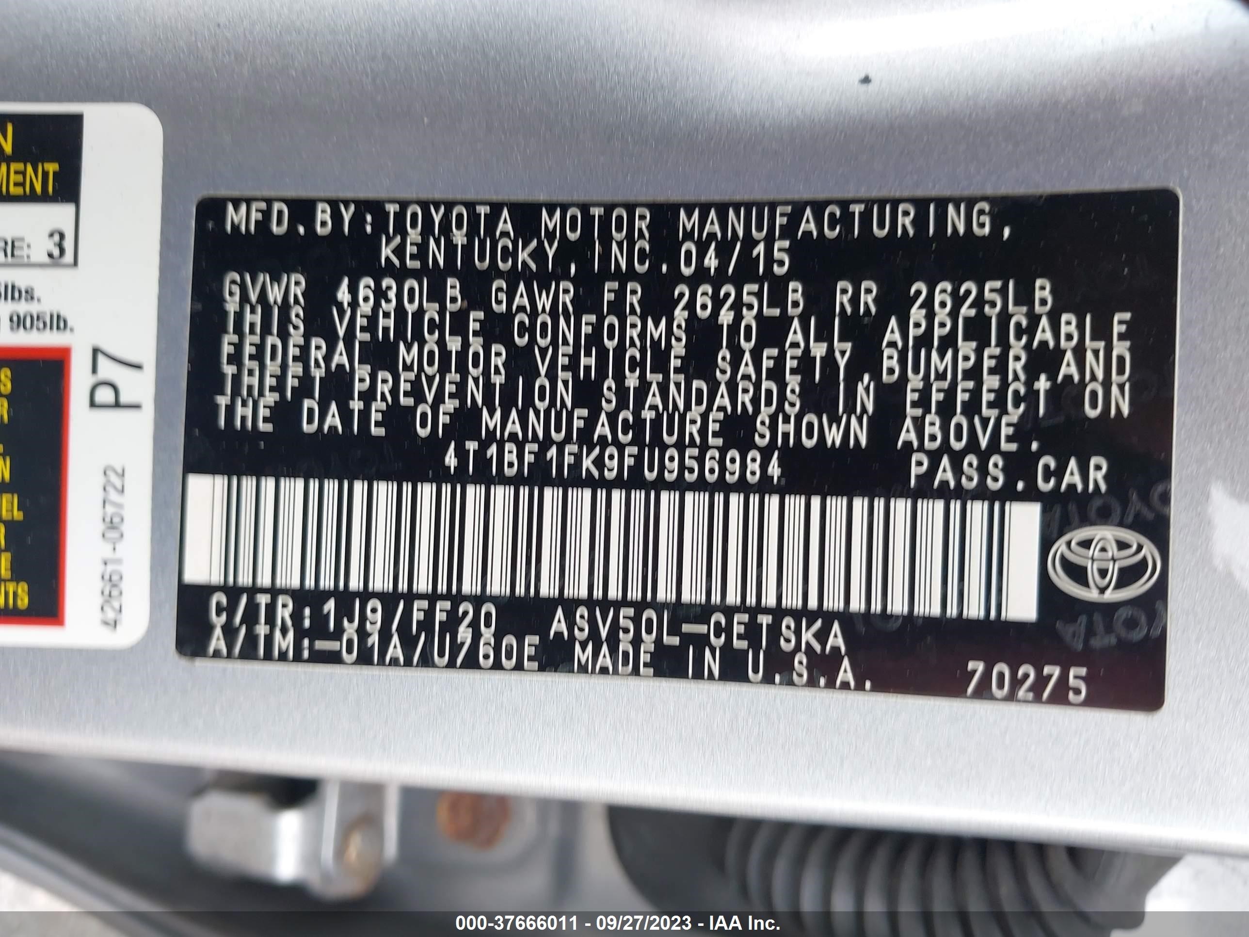 Photo 8 VIN: 4T1BF1FK9FU956984 - TOYOTA CAMRY 