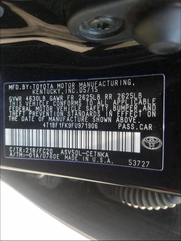 Photo 9 VIN: 4T1BF1FK9FU971906 - TOYOTA CAMRY LE 