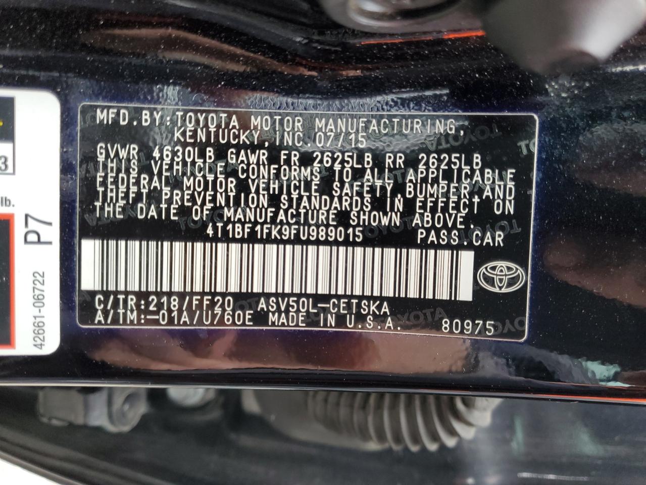 Photo 11 VIN: 4T1BF1FK9FU989015 - TOYOTA CAMRY 