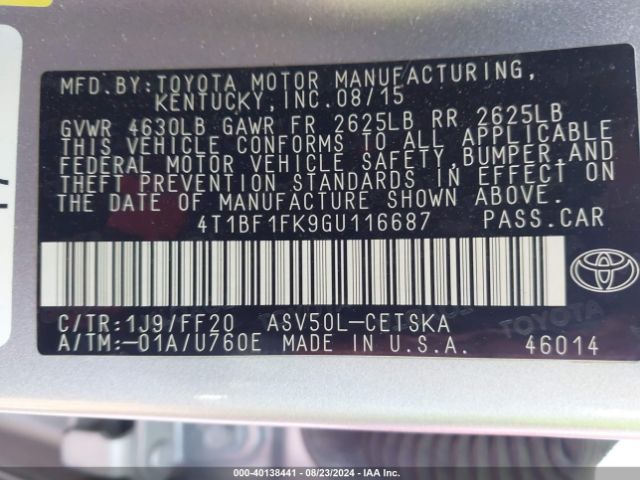 Photo 8 VIN: 4T1BF1FK9GU116687 - TOYOTA CAMRY 