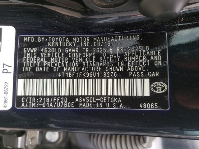 Photo 9 VIN: 4T1BF1FK9GU118276 - TOYOTA CAMRY LE 