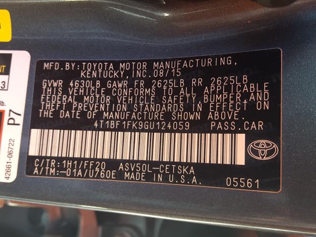 Photo 9 VIN: 4T1BF1FK9GU124059 - TOYOTA CAMRY LE 