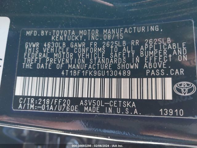 Photo 8 VIN: 4T1BF1FK9GU130489 - TOYOTA CAMRY 