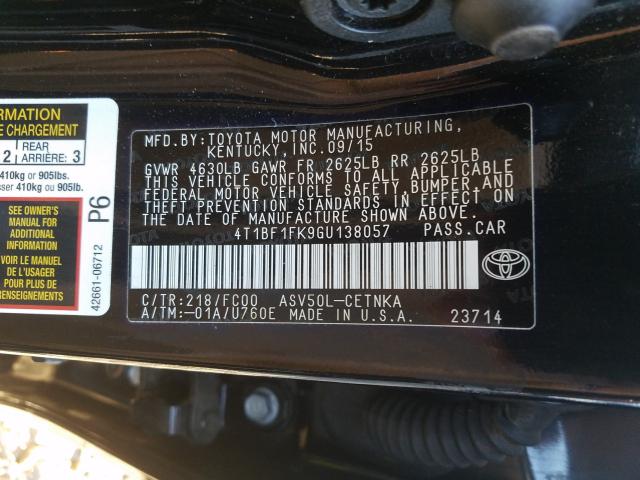 Photo 9 VIN: 4T1BF1FK9GU138057 - TOYOTA CAMRY LE 