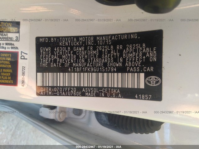 Photo 8 VIN: 4T1BF1FK9GU151794 - TOYOTA CAMRY 