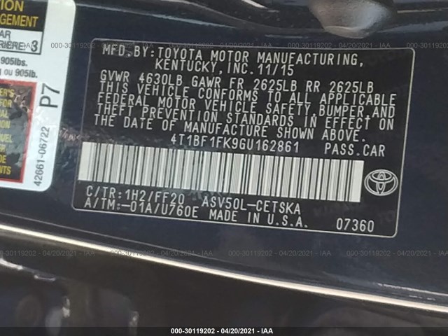 Photo 8 VIN: 4T1BF1FK9GU162861 - TOYOTA CAMRY 