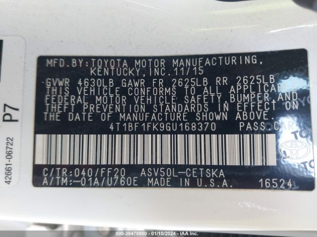 Photo 8 VIN: 4T1BF1FK9GU168370 - TOYOTA CAMRY 