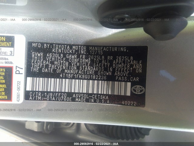 Photo 8 VIN: 4T1BF1FK9GU182236 - TOYOTA CAMRY 