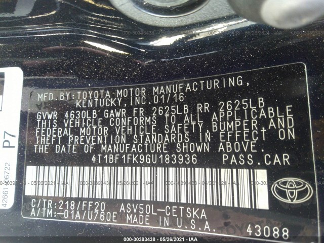 Photo 8 VIN: 4T1BF1FK9GU183936 - TOYOTA CAMRY 