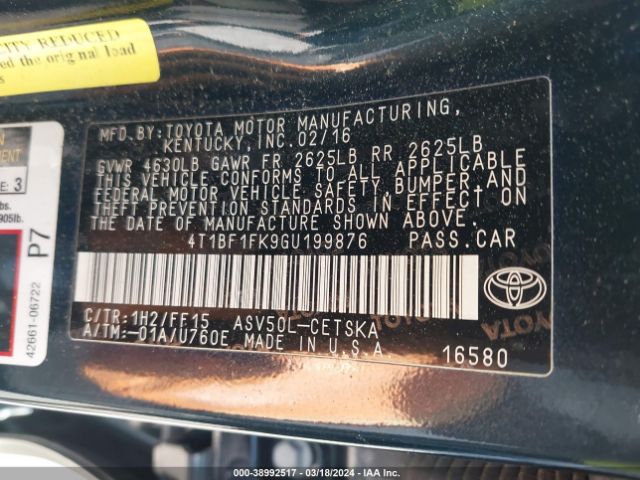 Photo 8 VIN: 4T1BF1FK9GU199876 - TOYOTA CAMRY 