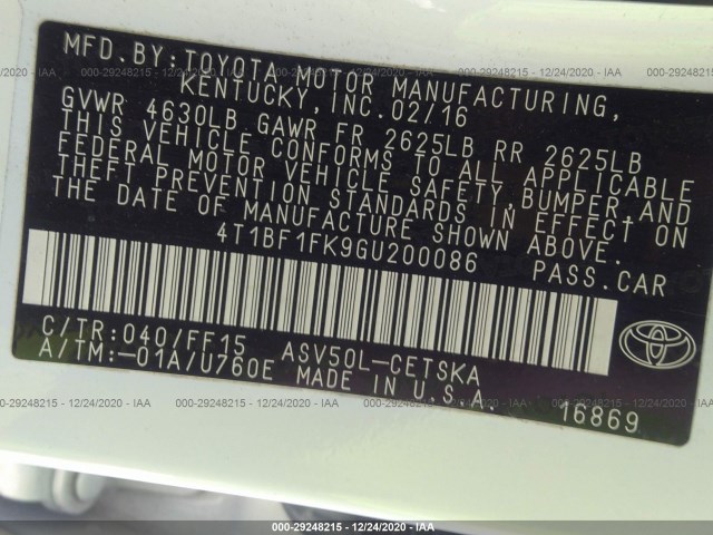 Photo 8 VIN: 4T1BF1FK9GU200086 - TOYOTA CAMRY 