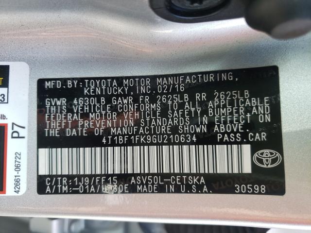 Photo 9 VIN: 4T1BF1FK9GU210634 - TOYOTA CAMRY LE 