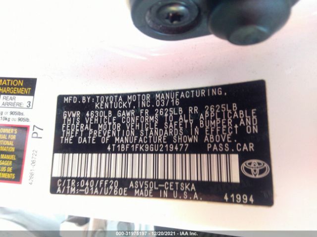 Photo 8 VIN: 4T1BF1FK9GU219477 - TOYOTA CAMRY 