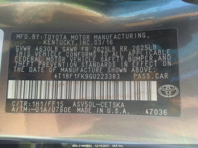 Photo 8 VIN: 4T1BF1FK9GU223383 - TOYOTA CAMRY 