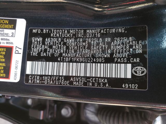 Photo 9 VIN: 4T1BF1FK9GU224985 - TOYOTA CAMRY LE 